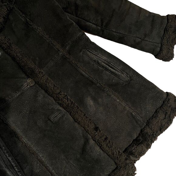 Vintage Steve Madden Leather Coat Small Black Fur Lined Y2K Suede Jacket - Picture 8 of 16